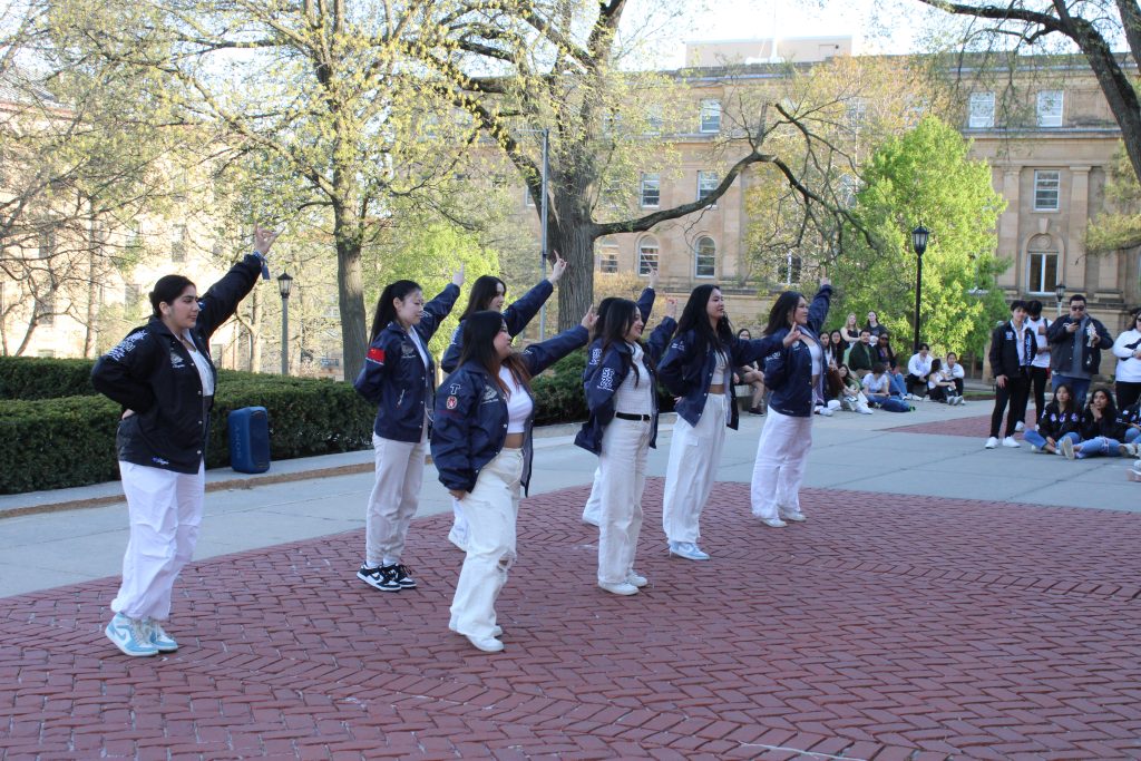 Picture of sorority members strolling.